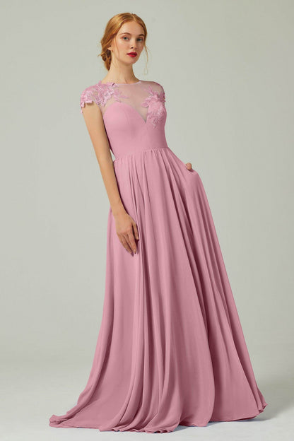 A-Line Sweep-BrushTrain Chiffon Bridesmaid Dress CB0248