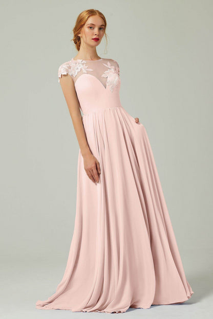 A-Line Sweep-Brush-Train Chiffon Bridesmaid Dress CB0248PS