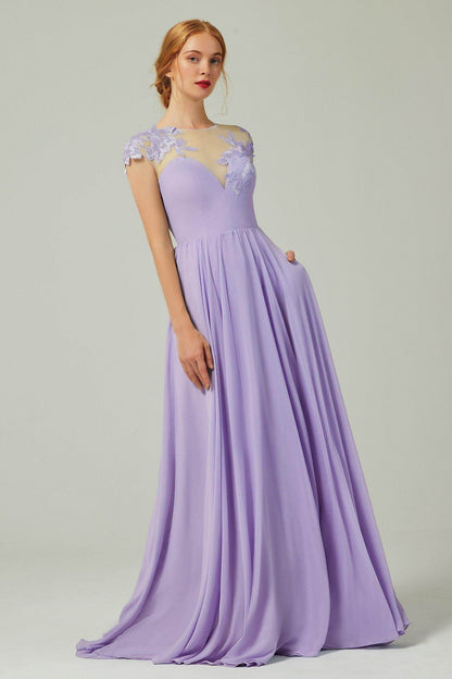 A-Line Sweep-Brush-Train Chiffon Bridesmaid Dress CB0248PS