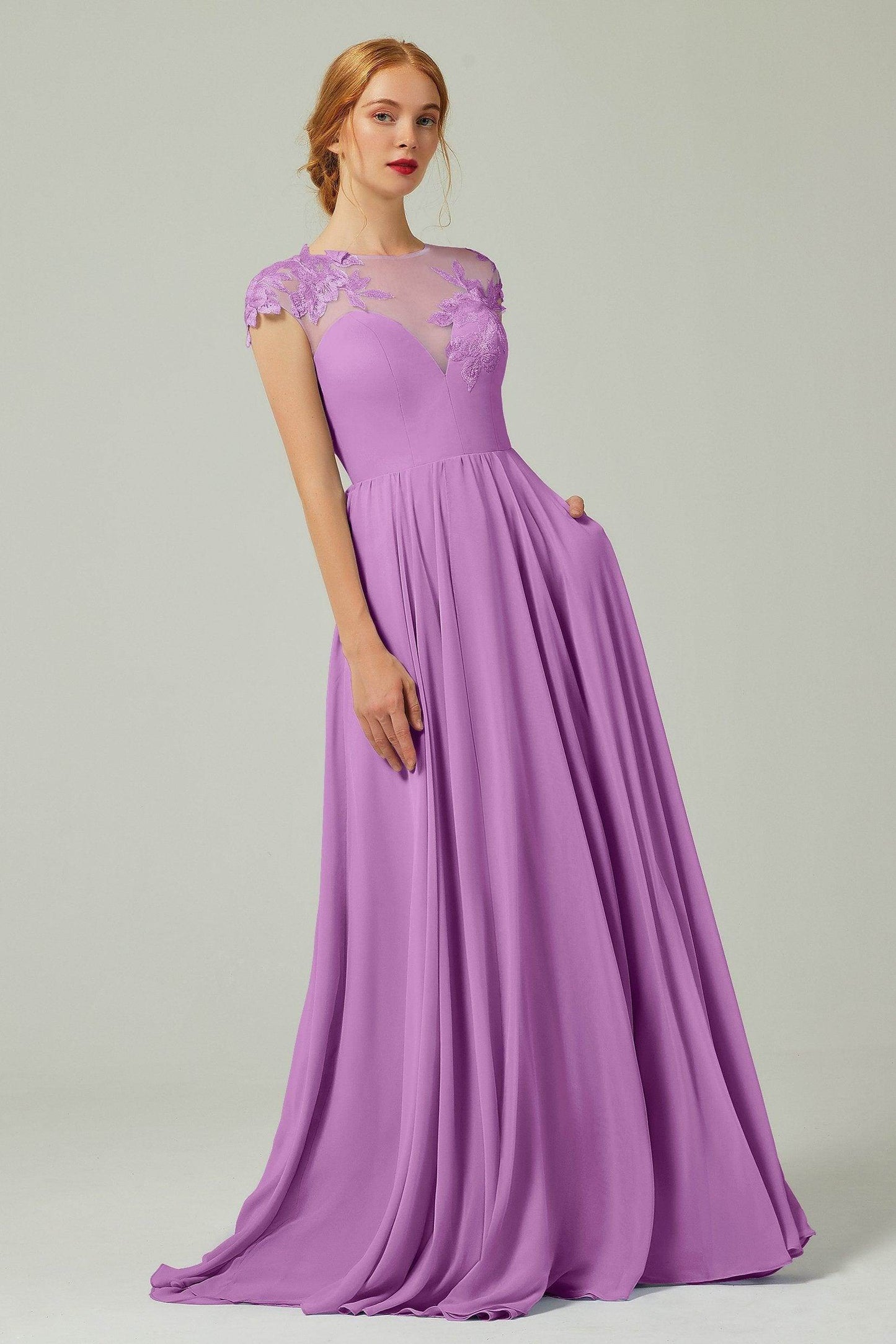 A-Line Sweep-BrushTrain Chiffon Bridesmaid Dress CB0248
