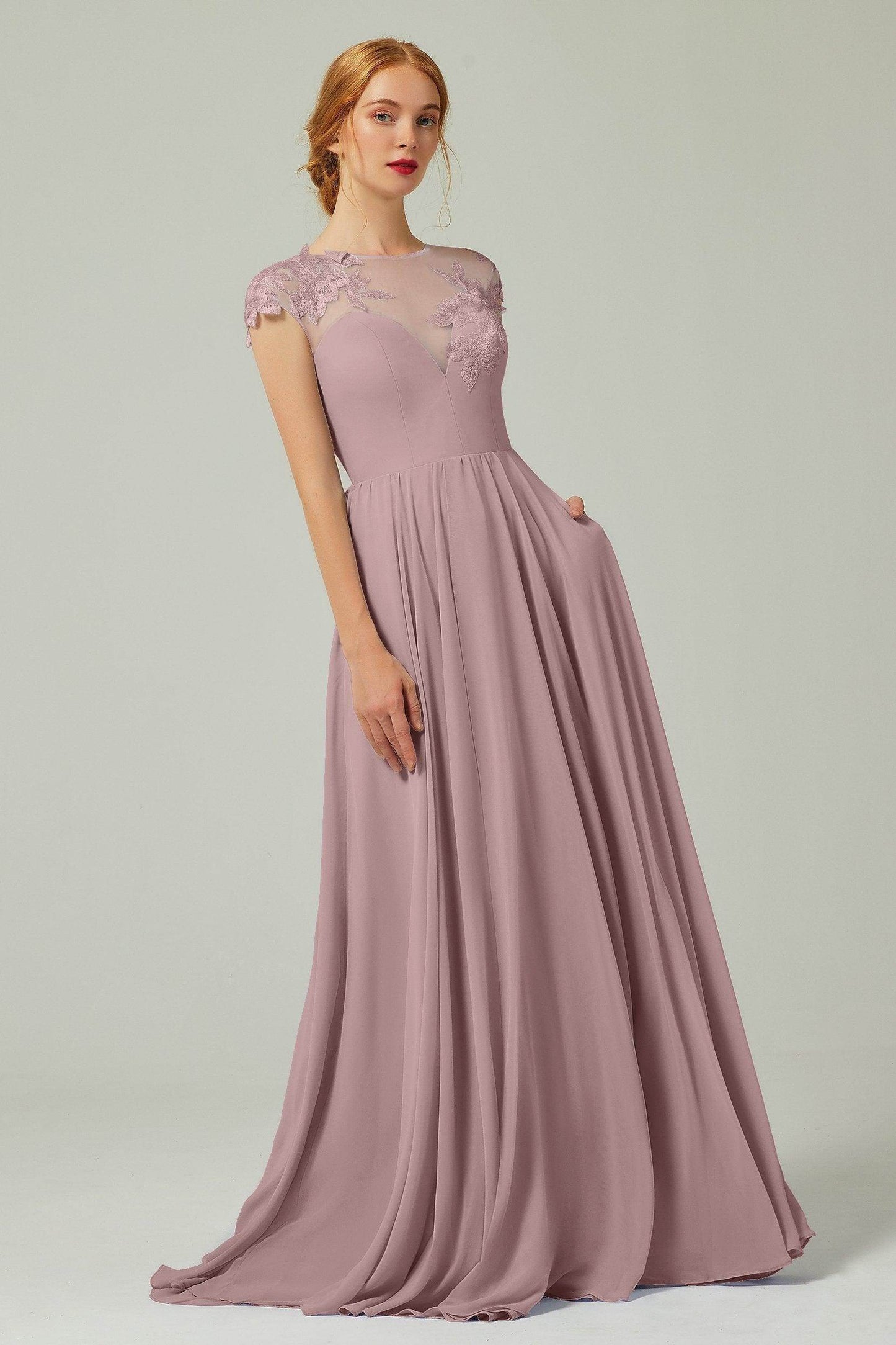 A-Line Sweep-BrushTrain Chiffon Bridesmaid Dress CB0248