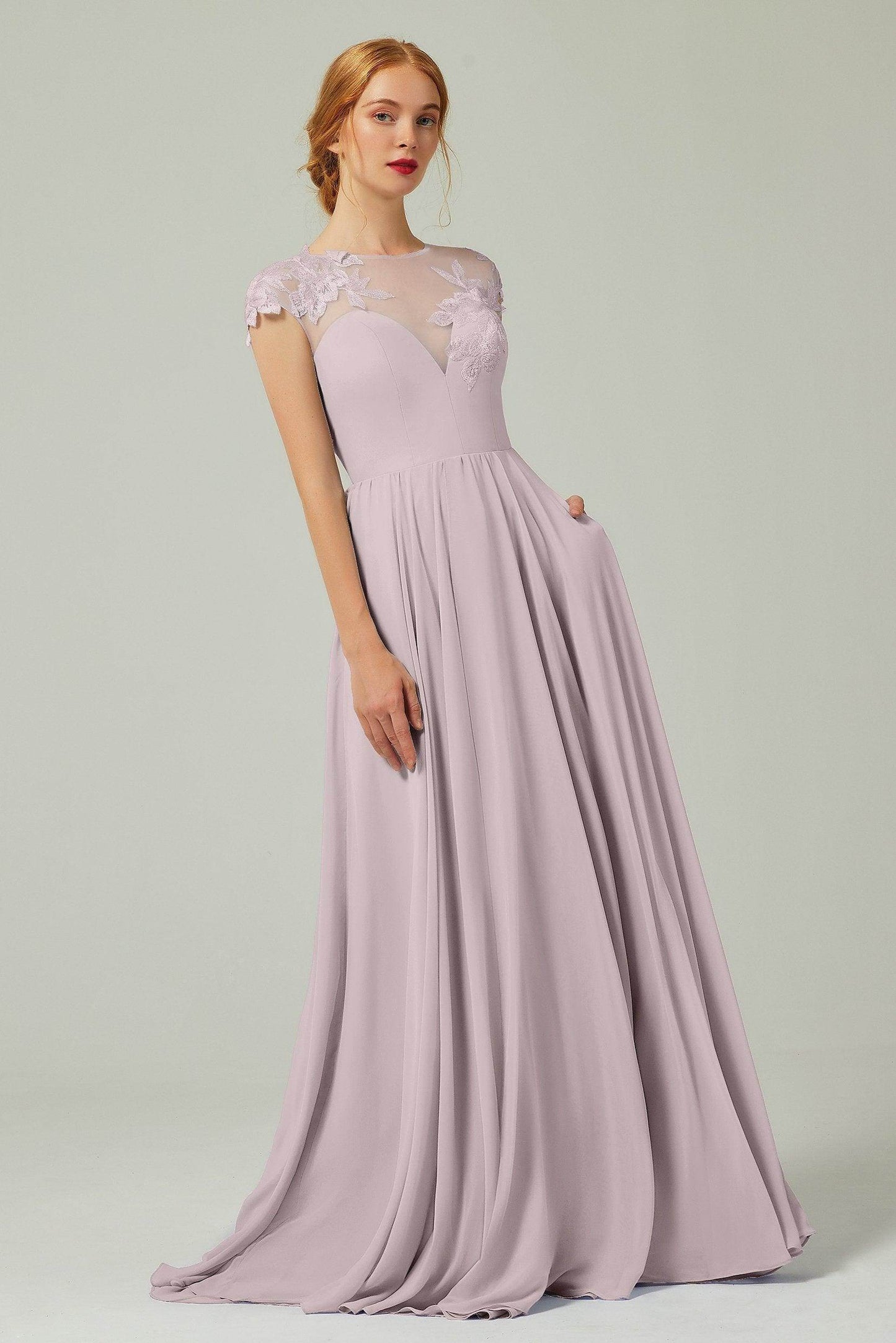 A-Line Sweep-Brush-Train Chiffon Bridesmaid Dress CB0248PS