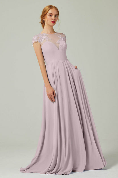 A-Line Sweep-Brush-Train Chiffon Bridesmaid Dress CB0248PS