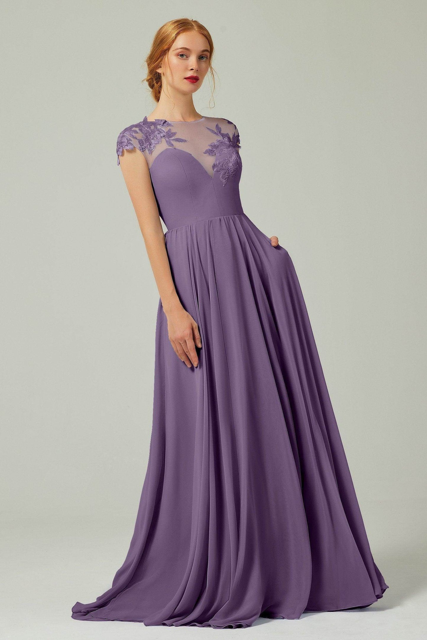 A-Line Sweep-BrushTrain Chiffon Bridesmaid Dress CB0248
