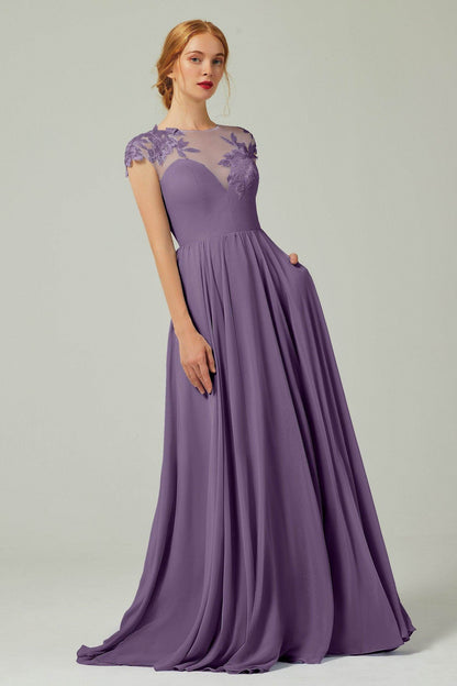 A-Line Sweep-Brush-Train Chiffon Bridesmaid Dress CB0248PS