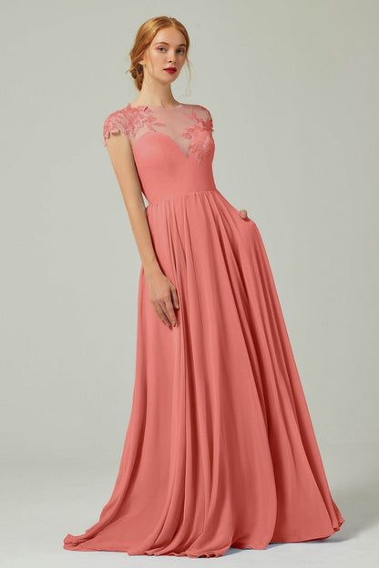 A-Line Sweep-BrushTrain Chiffon Bridesmaid Dress CB0248