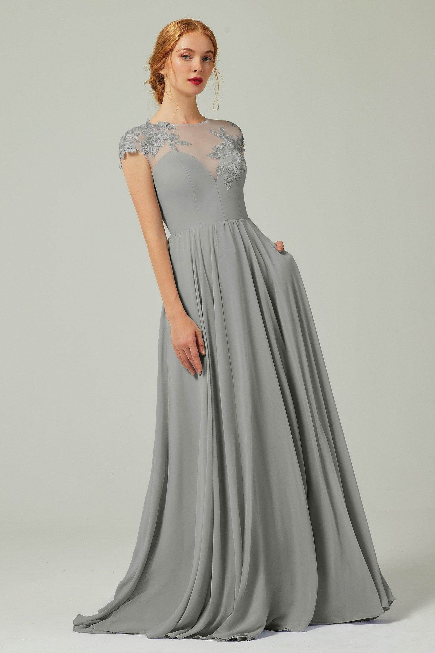 A-Line Sweep-BrushTrain Chiffon Bridesmaid Dress CB0248
