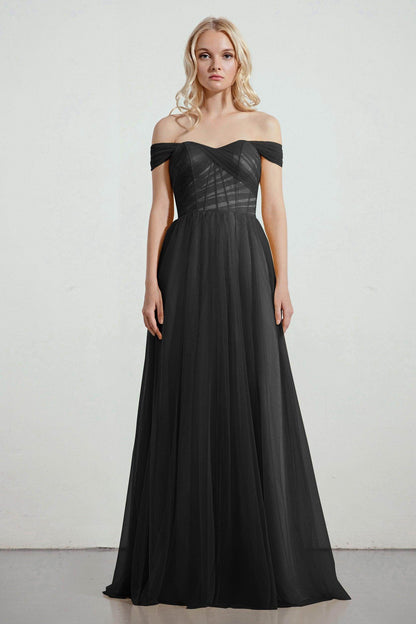 A-Line Tulle/Elastic Silk like Satin Bridesmaid Dress CB0261
