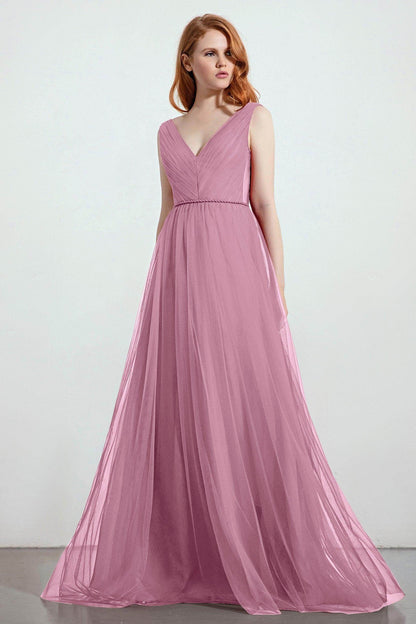A-Line Sweep-Brush Train Tulle Bridesmaid Dress CB0263