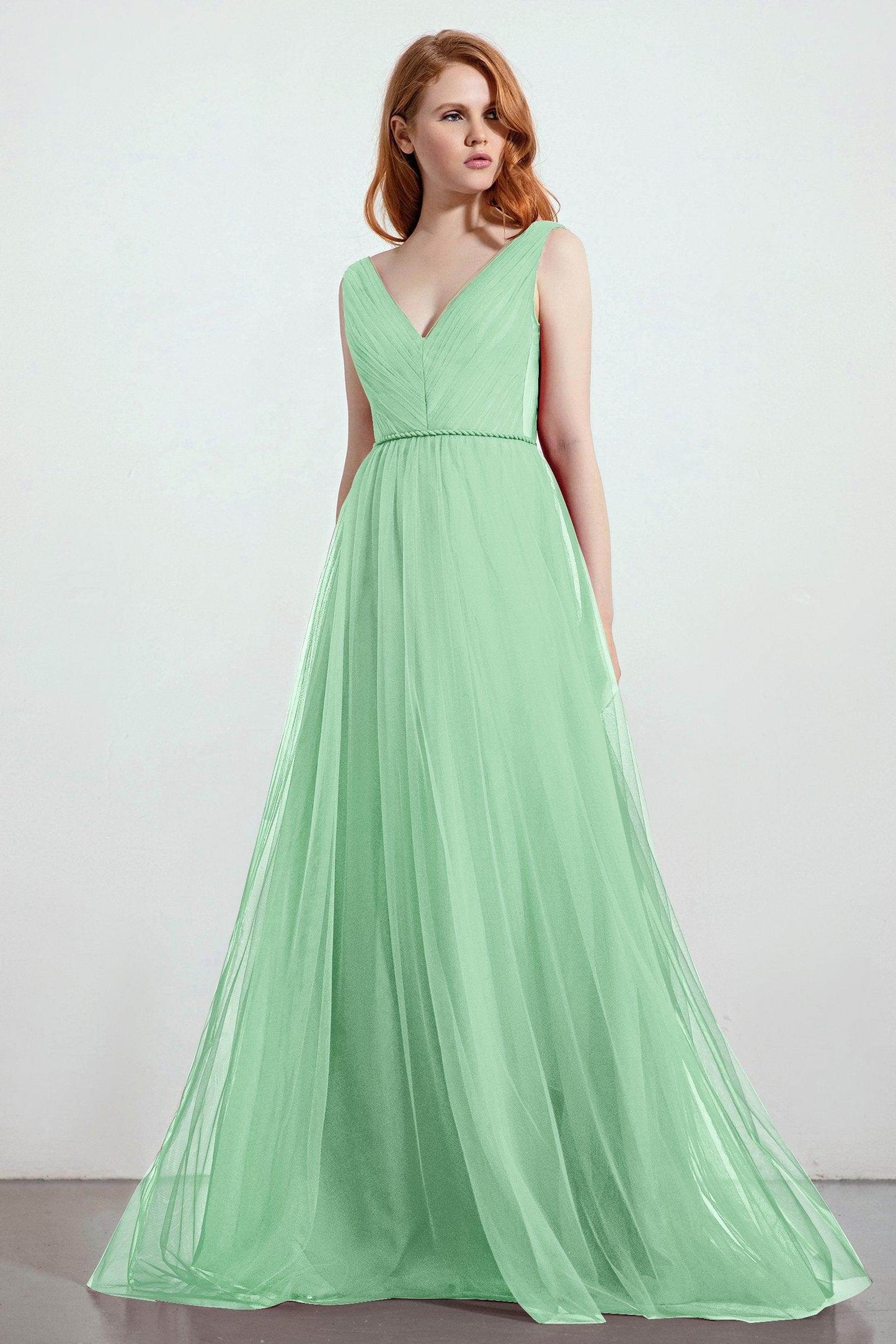 A-Line Sweep-Brush Train Tulle Bridesmaid Dress CB0263