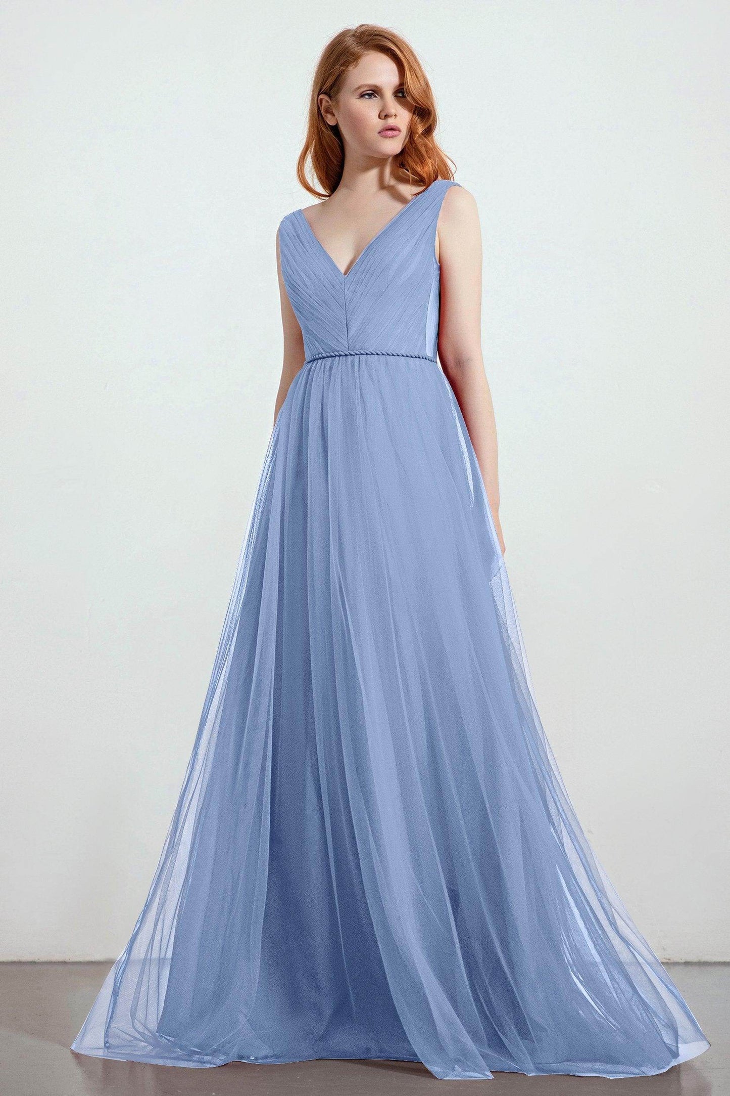 A-Line Sweep-Brush Train Tulle Bridesmaid Dress CB0263