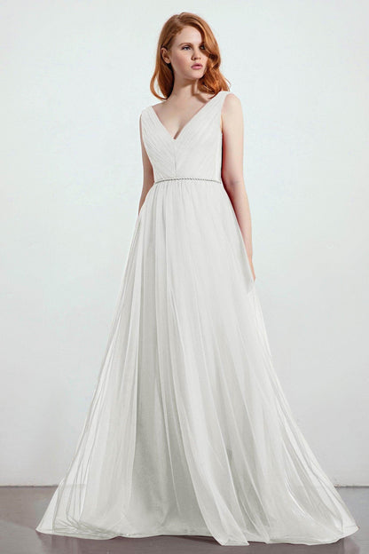 A-Line Sweep-Brush Train Tulle Bridesmaid Dress CB0263