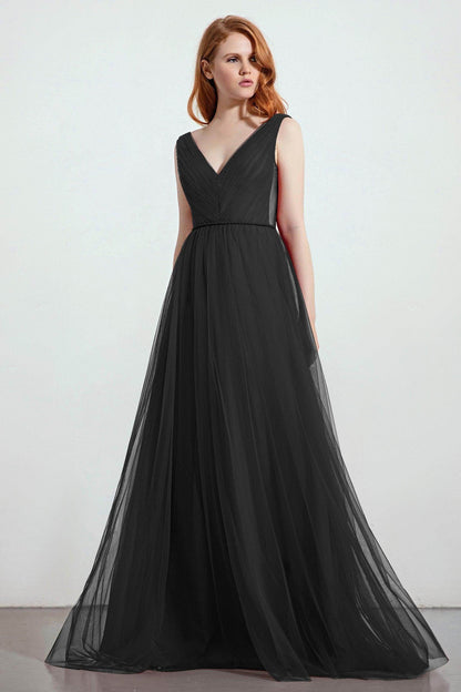 A-Line Sweep-Brush Train Tulle Bridesmaid Dress CB0263