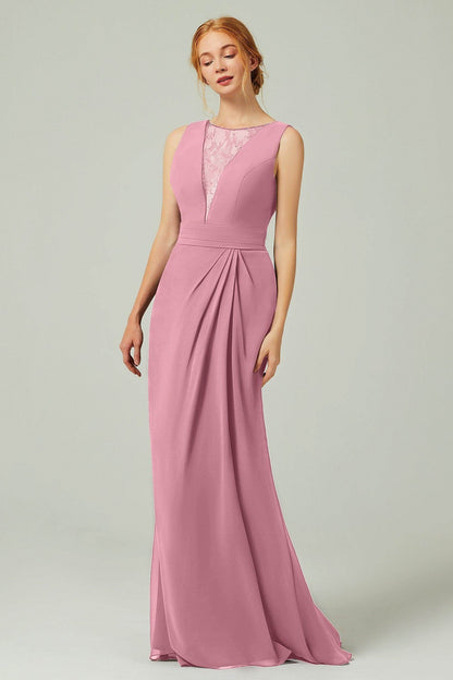 Sheath-Column Floor Length Chiffon Bridesmaid Dress Formal Dresses CB0297