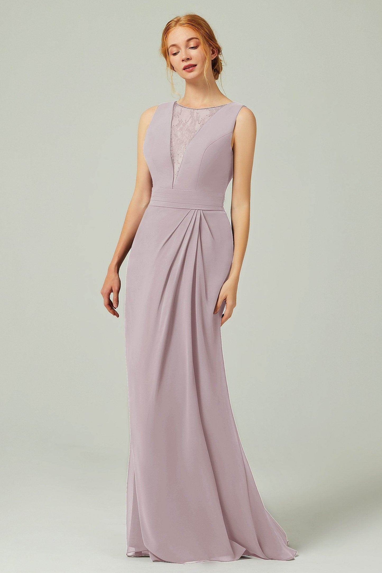 Sheath-Column Floor Length Chiffon Bridesmaid Dress Formal Dresses CB0297