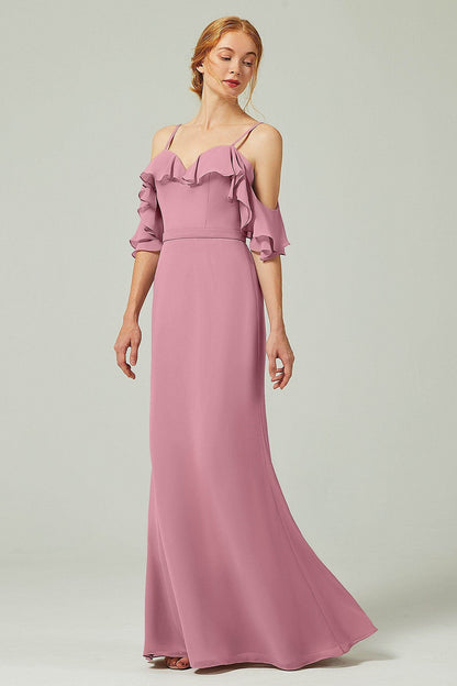 Sheath-Column Floor Length Chiffon Bridesmaid Dress CB0301