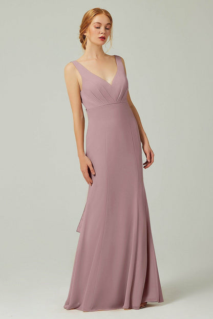 Sheath-Column Floor Length Chiffon Bridesmaid Dress CB0314