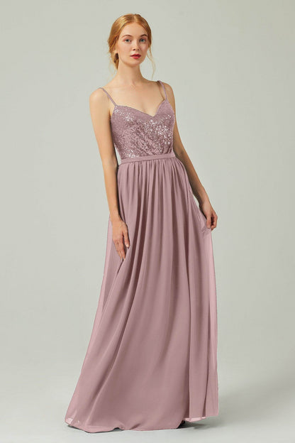 A-Line Floor Length Chiffon Sequined Bridesmaid Dress Formal Dresses CB0333