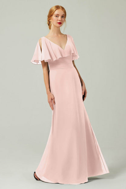 Sheath-Column Floor Length Chiffon Bridesmaid Dress Formal Dresses CB0341