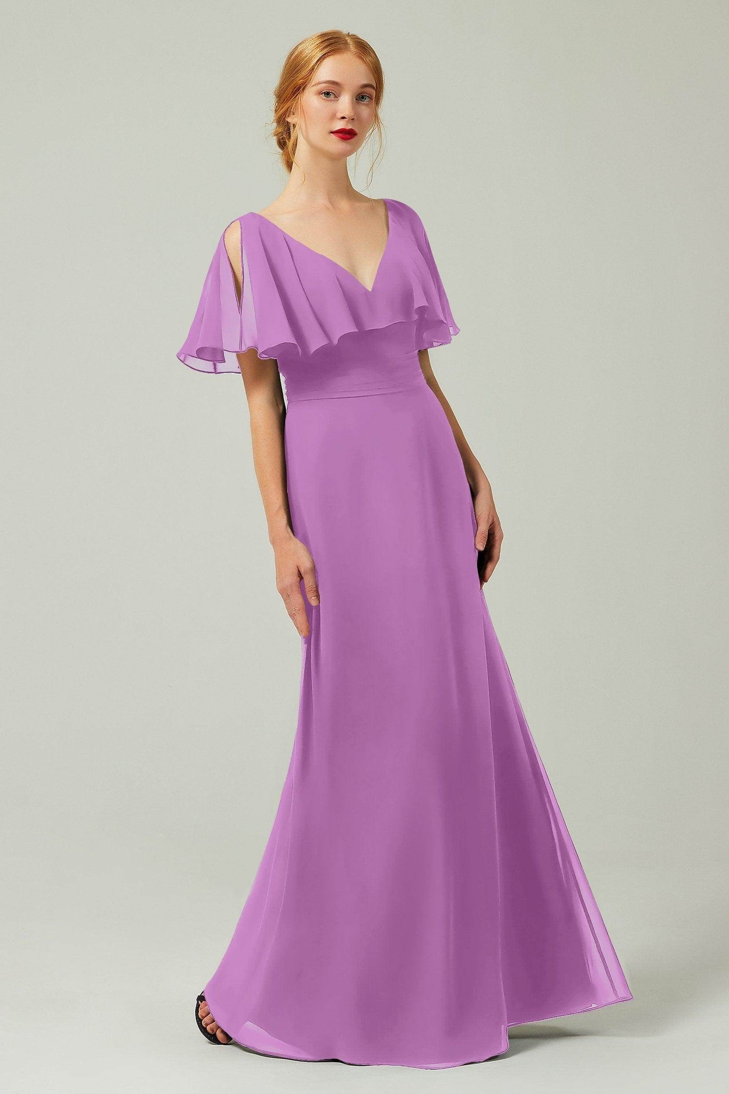 Sheath-Column Floor Length Chiffon Bridesmaid Dress Formal Dresses CB0341