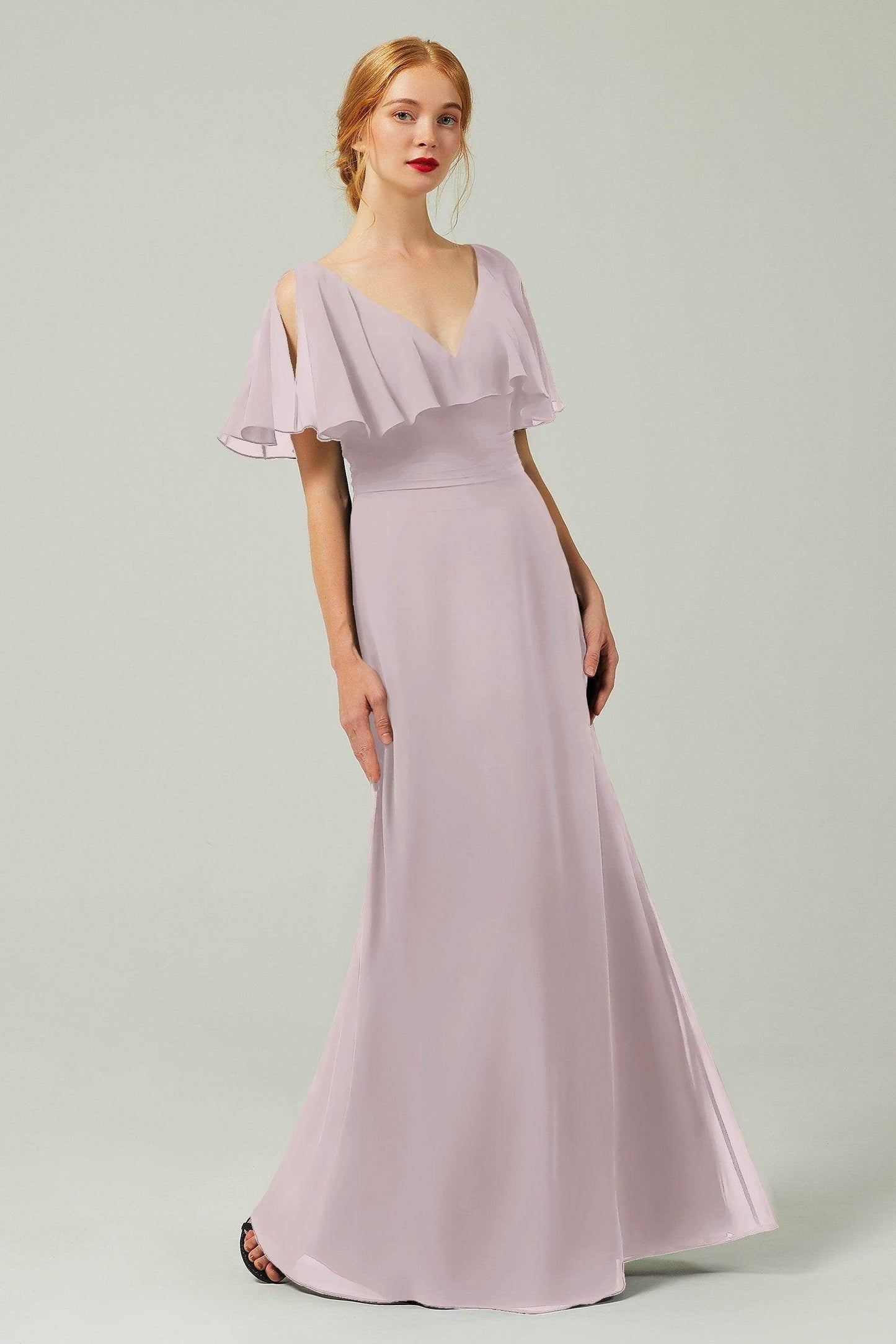 Sheath-Column Floor Length Chiffon Bridesmaid Dress Formal Dresses CB0341