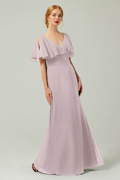 Sheath-Column Floor Length Chiffon Bridesmaid Dress Formal Dresses CB0341