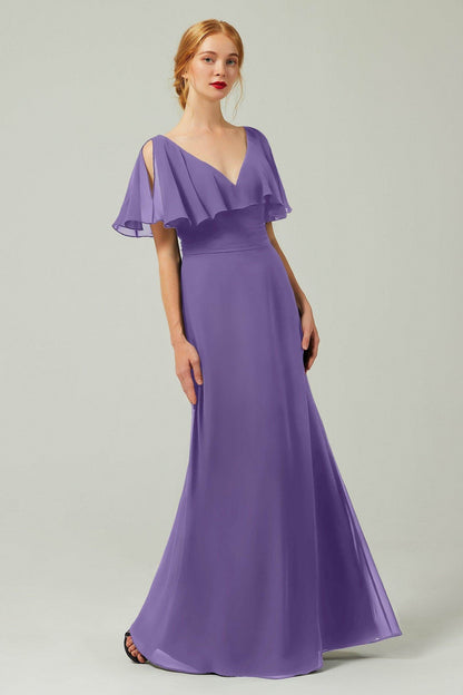 Sheath-Column Floor Length Chiffon Bridesmaid Dress Formal Dresses CB0341