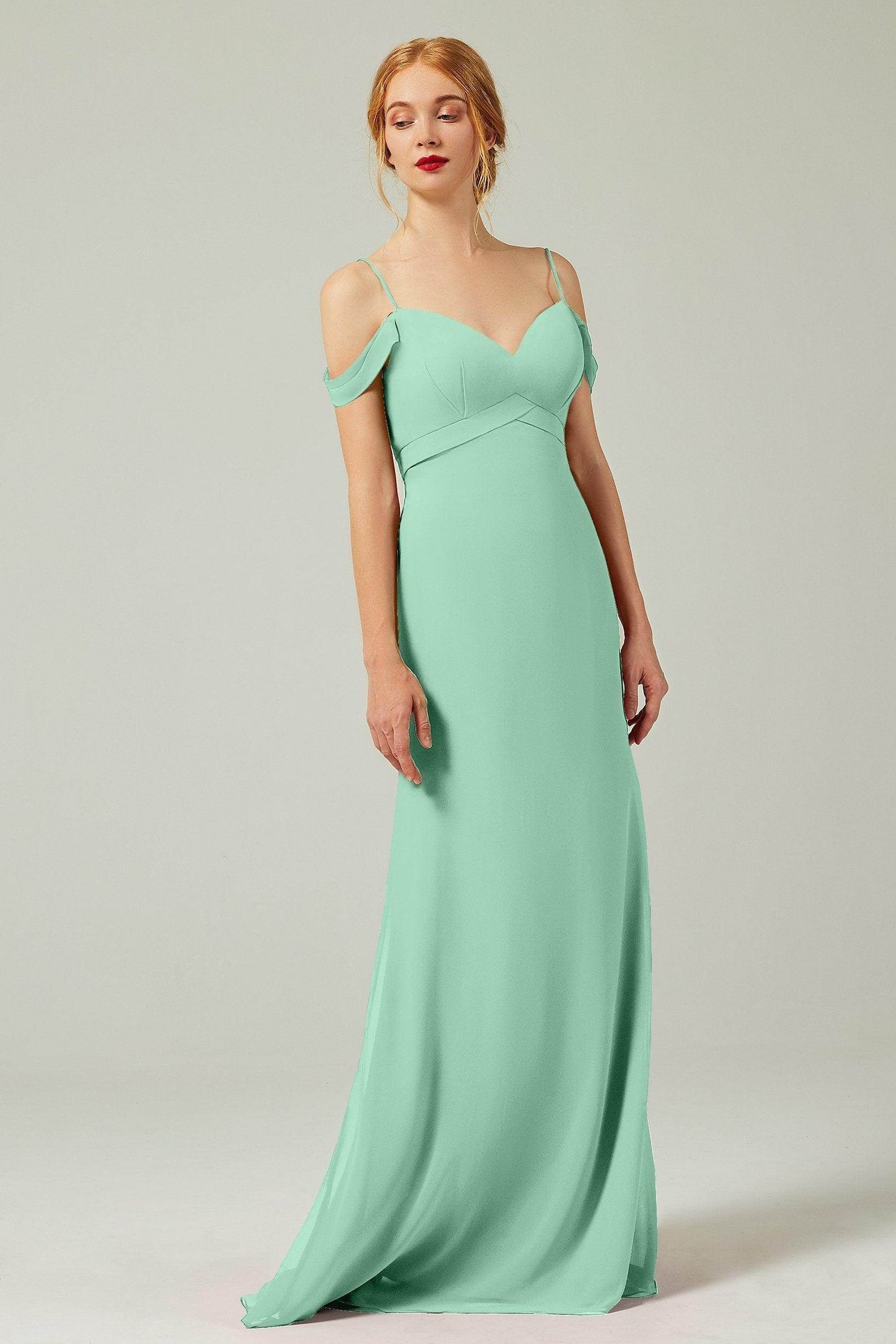 Sheath-Column Floor Length Chiffon Bridesmaid Dress Formal Dresses CB0343