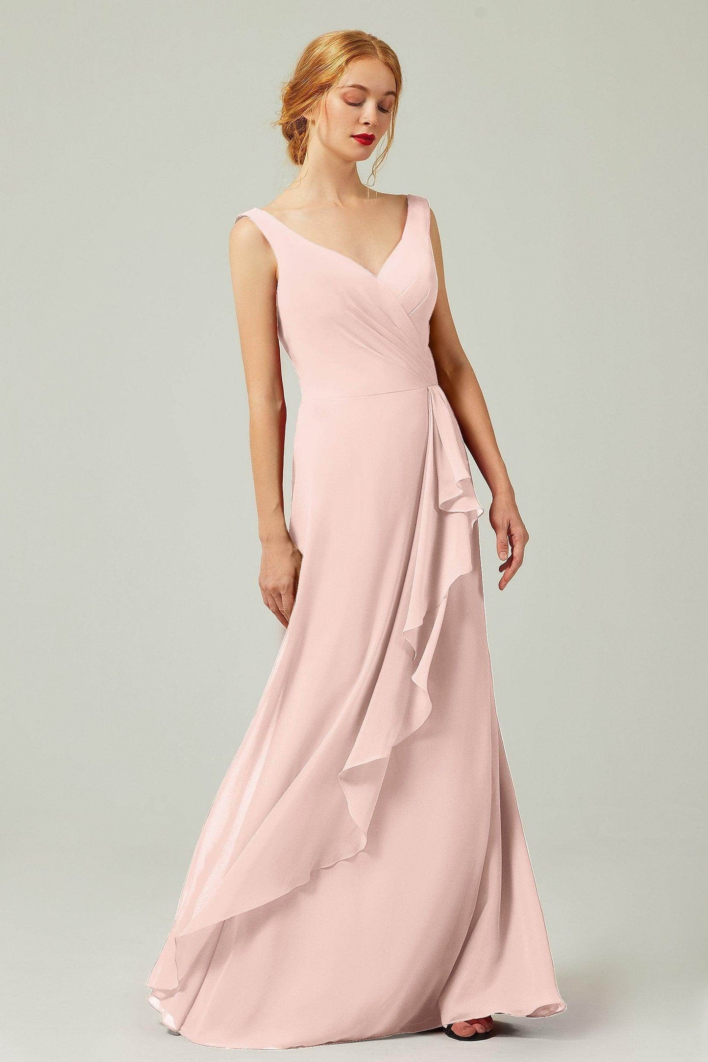 Sheath-Column Floor Length Chiffon Bridesmaid Dress Formal Dresses CB0344