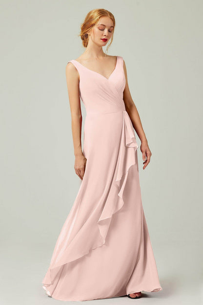 Sheath-Column Floor Length Chiffon Bridesmaid Dress Formal Dresses CB0344PS