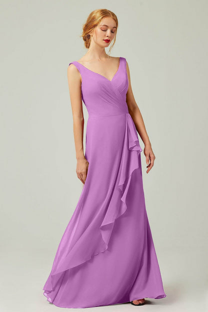 Sheath-Column Floor Length Chiffon Bridesmaid Dress Formal Dresses CB0344PS