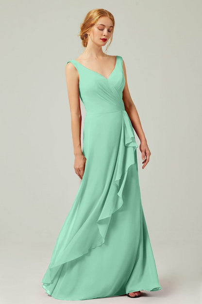 Sheath-Column Floor Length Chiffon Bridesmaid Dress Formal Dresses CB0344
