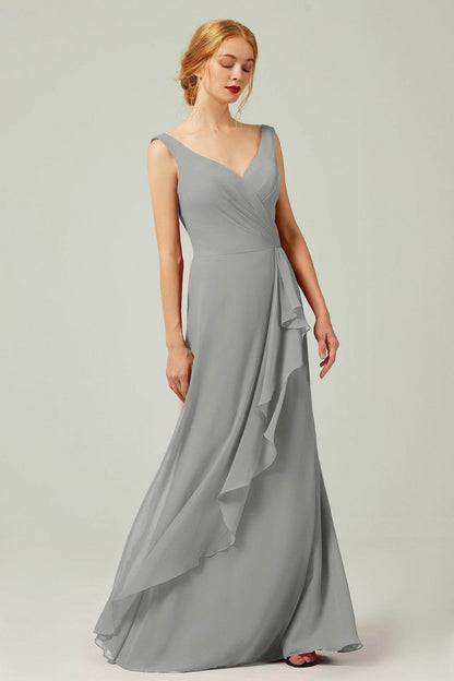 Sheath-Column Floor Length Chiffon Bridesmaid Dress Formal Dresses CB0344PS