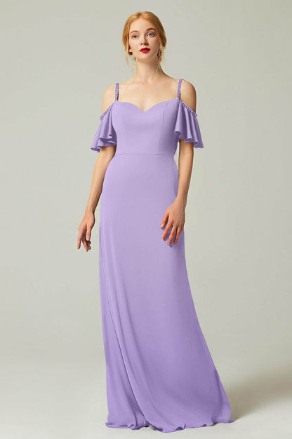 Sheath-Column Sweep Train Chiffon Bridesmaid Dress Formal Dresses CB0359
