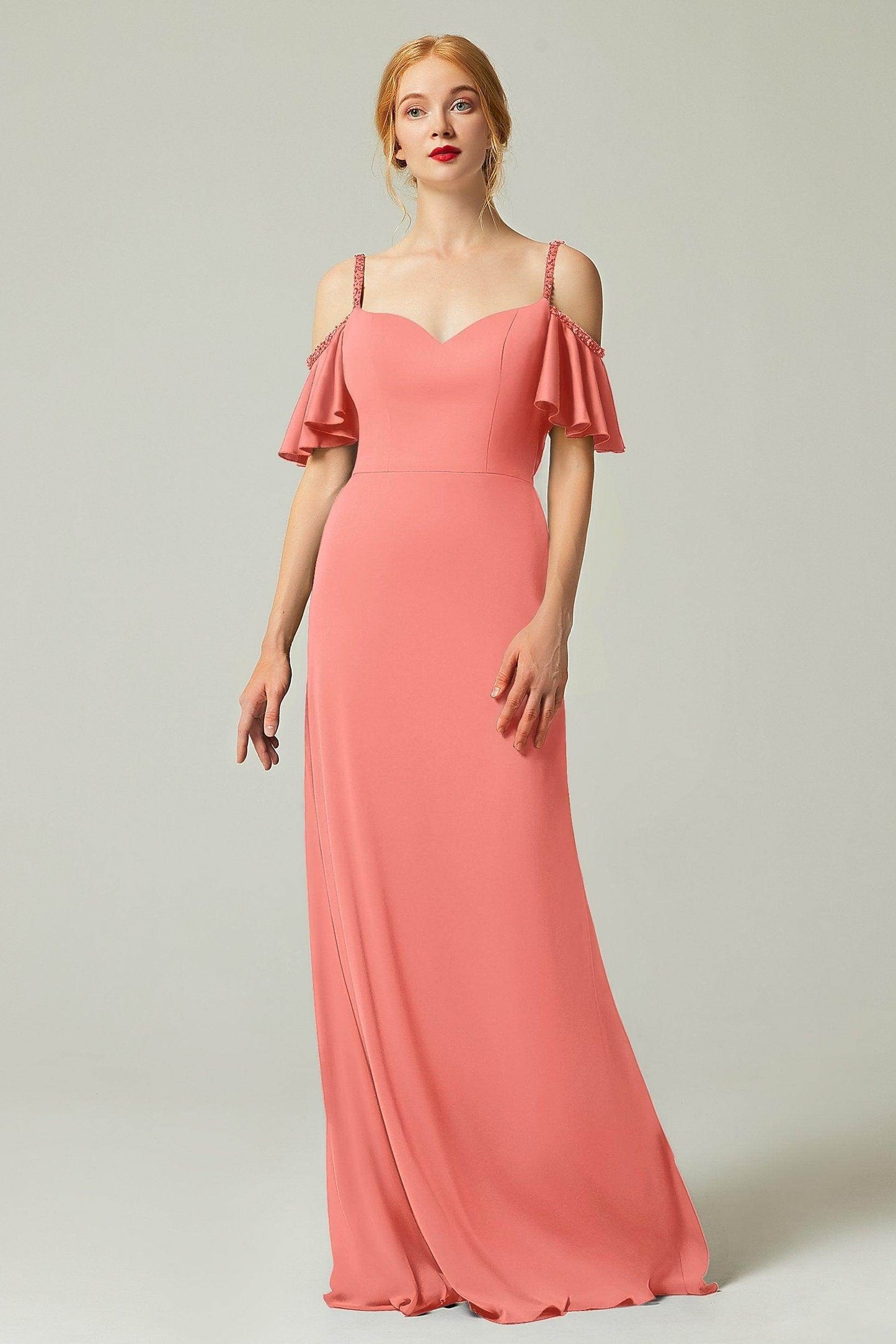 Sheath-Column Sweep Train Chiffon Bridesmaid Dress Formal Dresses CB0359