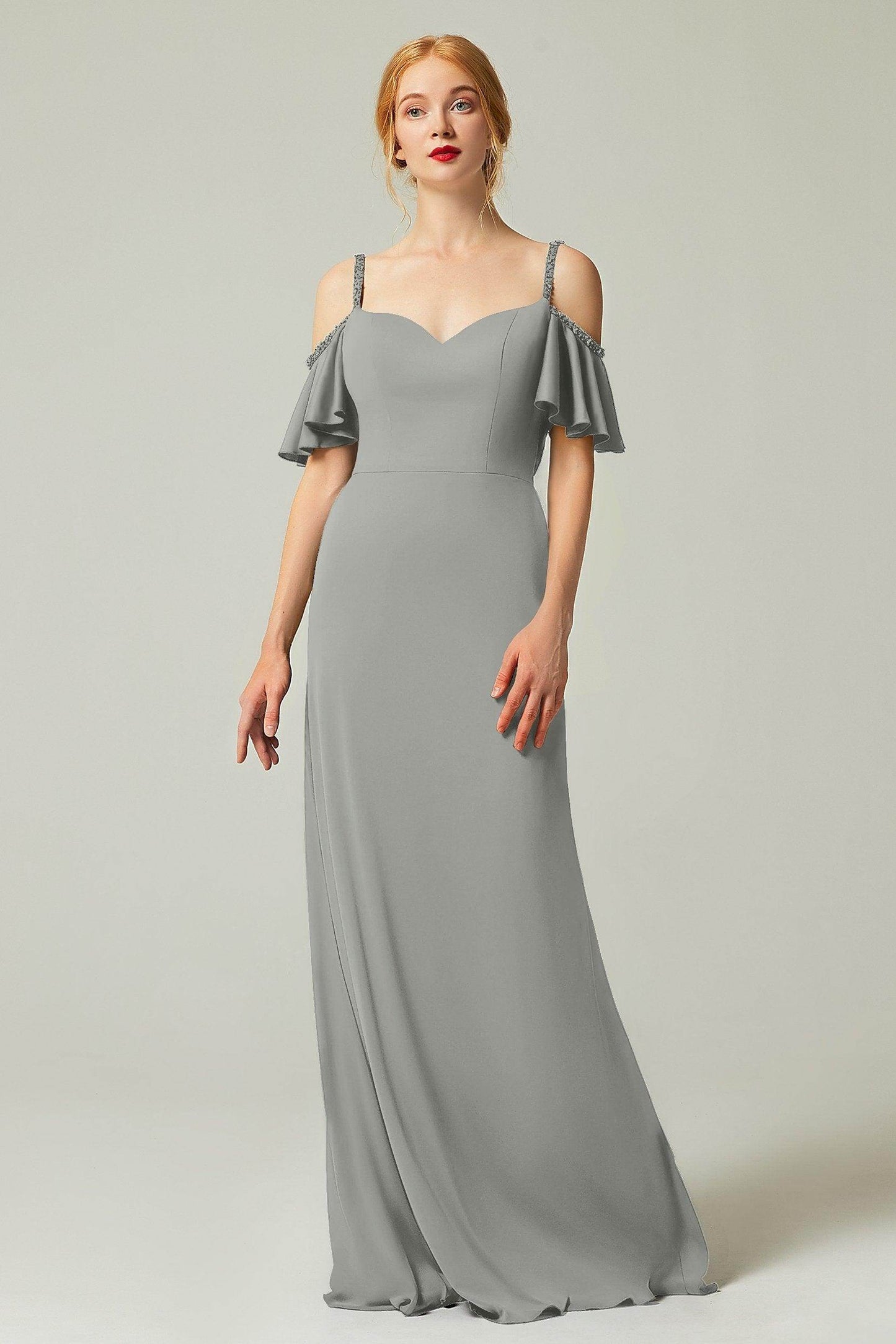 Sheath-Column Sweep Train Chiffon Bridesmaid Dress Formal Dresses CB0359