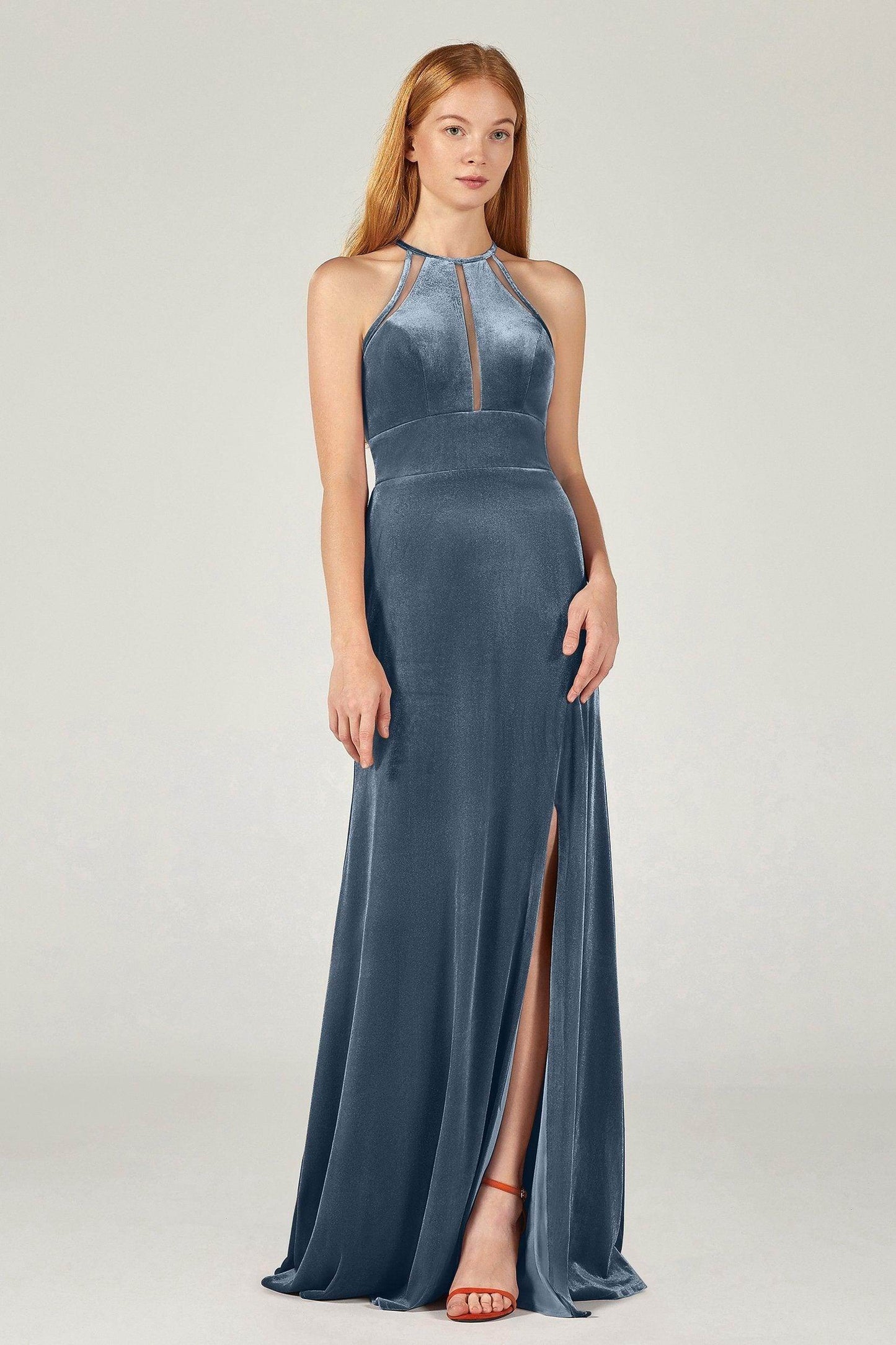 A-Line Floor Length Velvet Bridesmaid Dress Formal Dresses CB0362