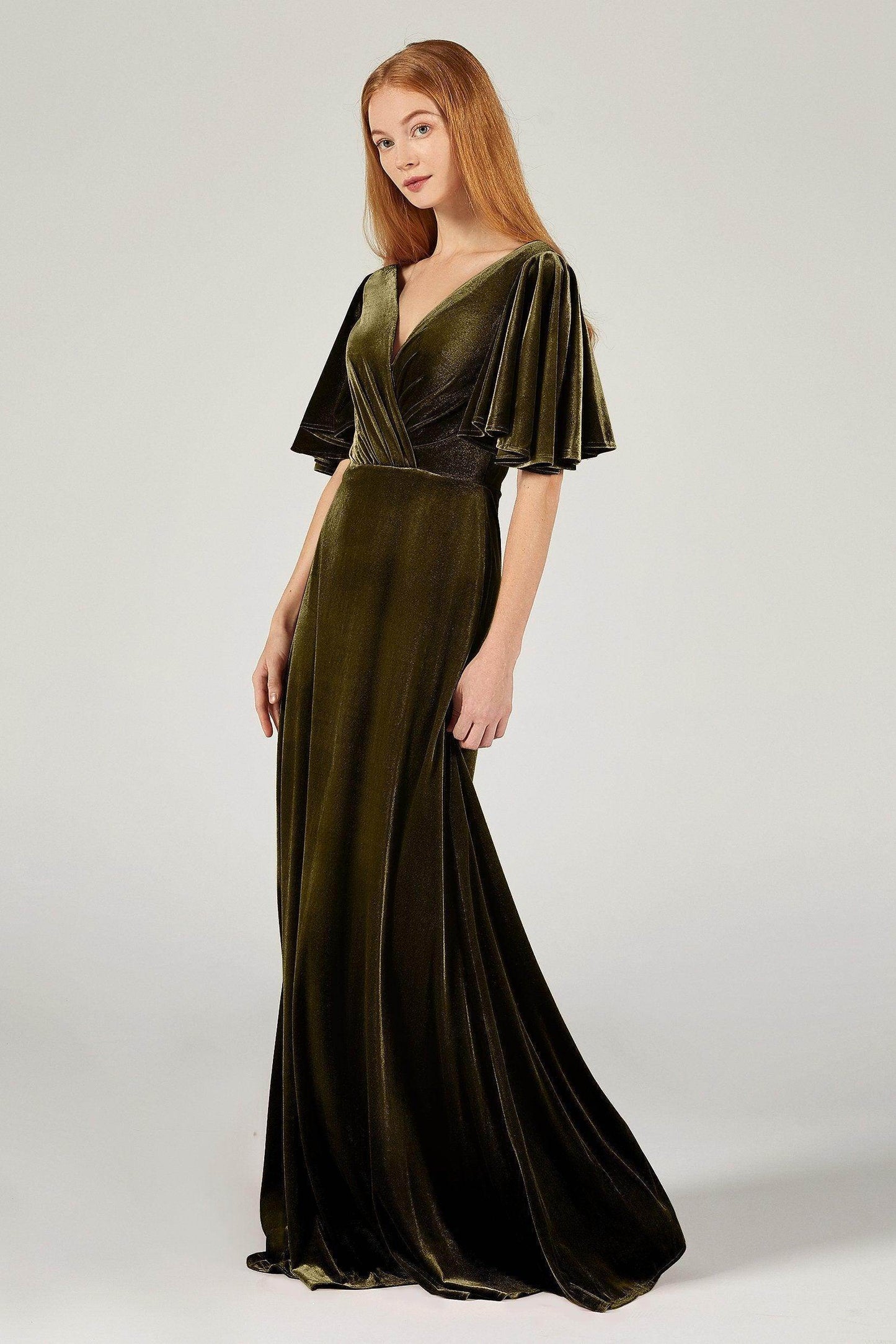 A-Line Floor Length Velvet Bridesmaid Dress Formal Dresses CB0367