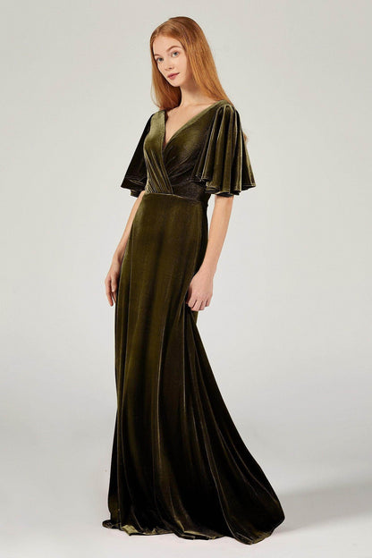 A-Line Floor Length Velvet Bridesmaid Dress Formal Dresses CB0367PS