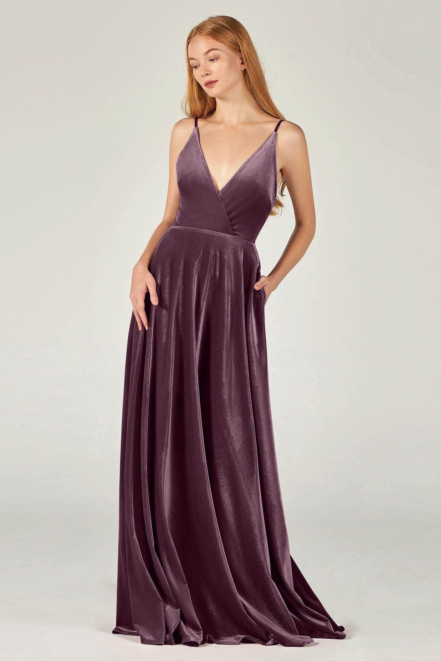 A-Line Floor Length Velvet Bridesmaid Dress Formal Dresses CB0368