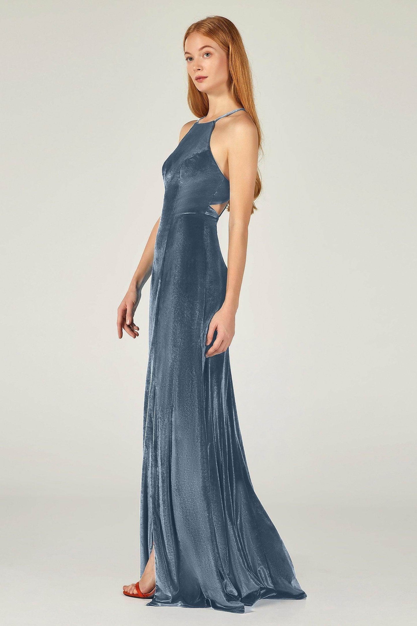 Sheath-Column Floor Length Velvet Bridesmaid Dress CB0372