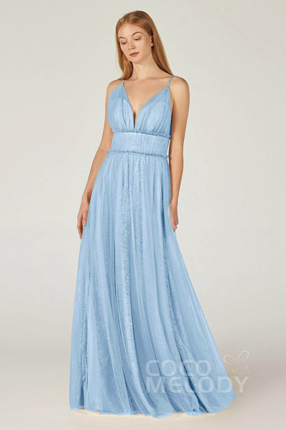A-Line Floor Length Tulle Lace Bridesmaid Dress CB0374