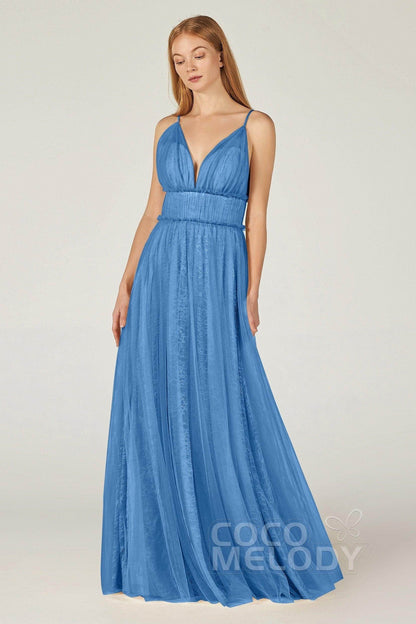 A-Line Floor Length Tulle Lace Bridesmaid Dress CB0374