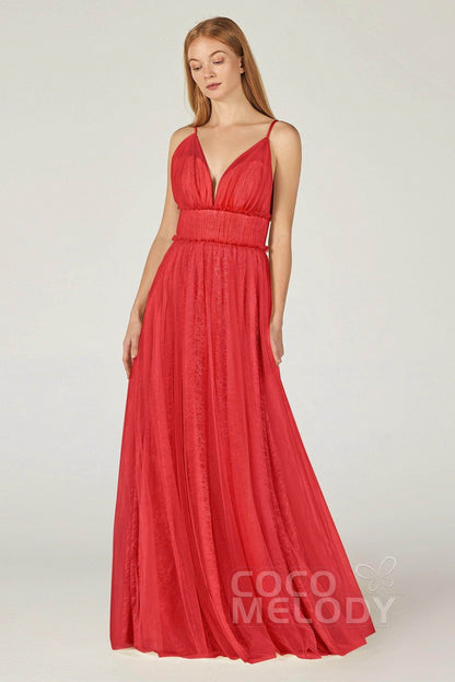 A-Line Floor Length Tulle Lace Bridesmaid Dress CB0374
