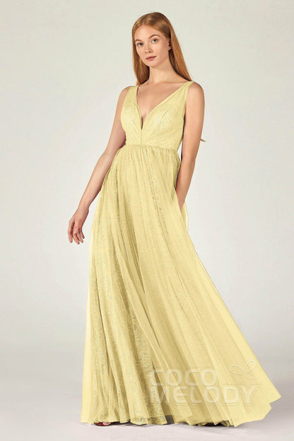 A-Line Floor Length Tulle Lace Bridesmaid Dress CB0375