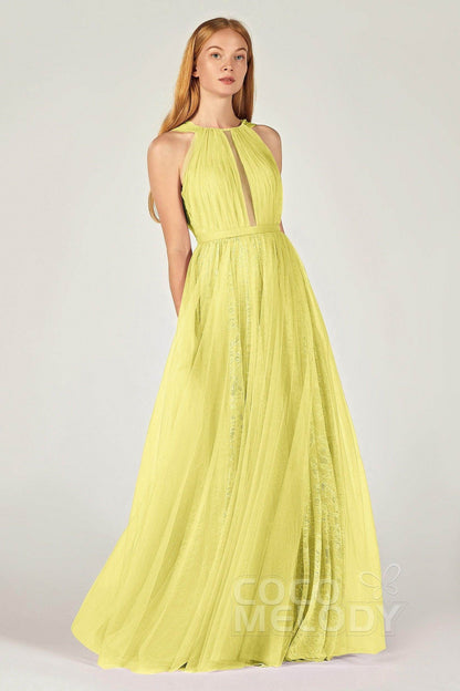 A-Line Floor Length Tulle/Lace Bridesmaid Dress CB0376