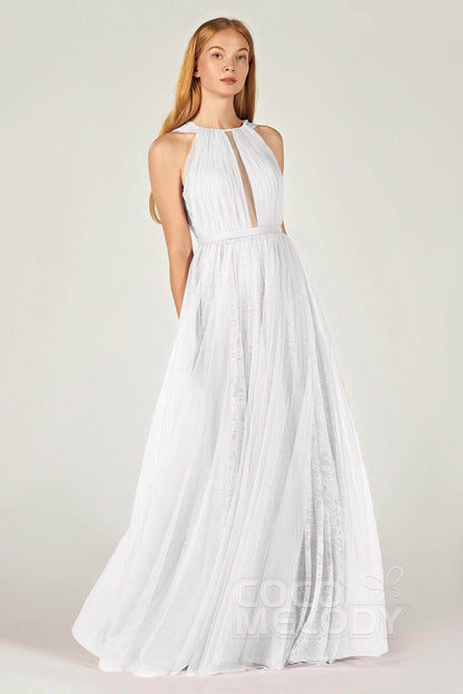 A-Line Floor Length Tulle/Lace Bridesmaid Dress CB0376