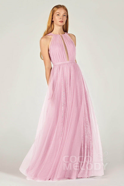 A-Line Floor Length Tulle/Lace Bridesmaid Dress CB0376