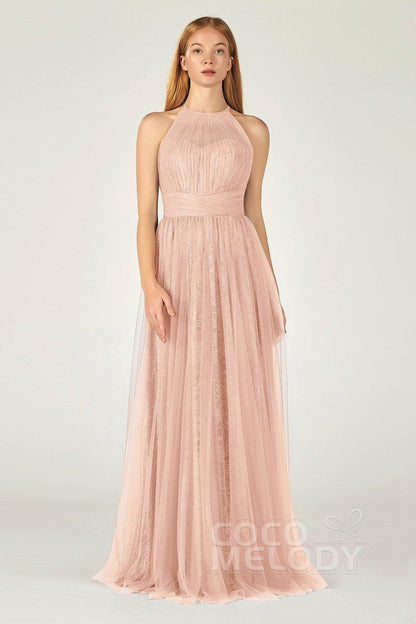 A-Line Floor Length Tulle Lace Bridesmaid Dress CB0377