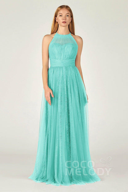 A-Line Floor Length Tulle Lace Bridesmaid Dress CB0377